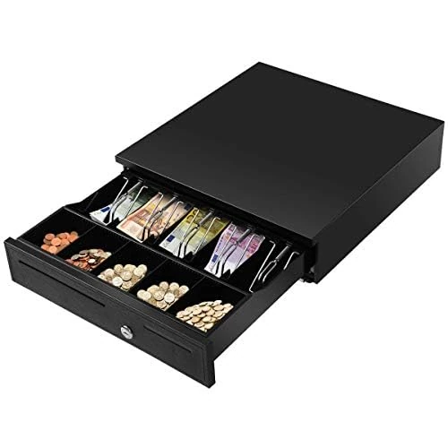 FANTASK Cash Drawer Cash Drawer Metal Drawer Money Box 5 Coin Compartments 5 Note Compartments 40.5 x 42 x 10 cm