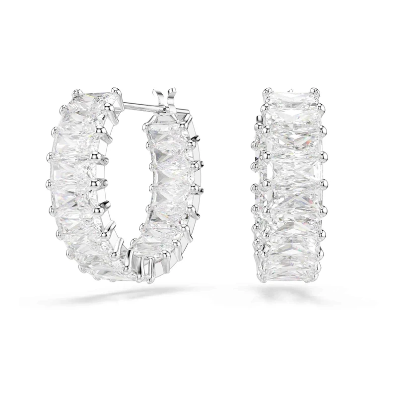 Swarovski Matrix Hoop Earrings, Clear Baguette-Cut Crystals in a Rhodium-Finished Setting, Part of the Swarovski Matrix Collection