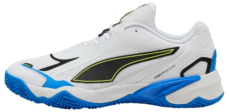 PUMA Unisex SOLARSTRIKE 4 Indoor Court Shoe, White Black-Ultra Blue, 9.5 UK