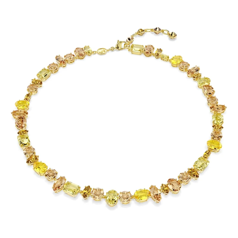Swarovski Gema Tennis Necklace, Yellow and Amber Mixed-Cut Crystals in a Gold-Tone Finished Setting, Part of the Gema Collection
