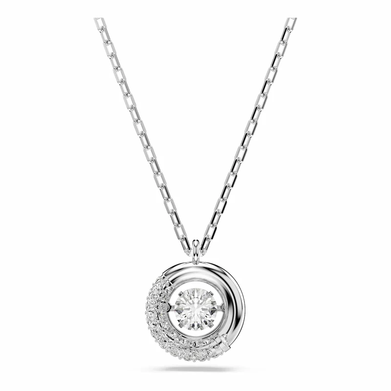 Swarovski Dextera Pendant Necklace, Clear Round-Cut Dancing Stone and Clear Pavé Crystals in a Rhodium-Finished Setting, Part of the Dextera Collection