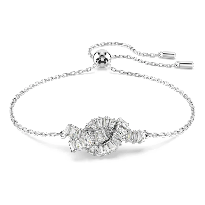 Swarovski Matrix Bracelet, Twisted Knot Motif with Clear Baguette-Cut Crystals in a Rhodium-Finished Setting, Part of the Matrix Collection