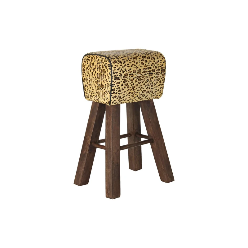 Stool Wood Leather 43X35X75 Leopard Brown - Image 1