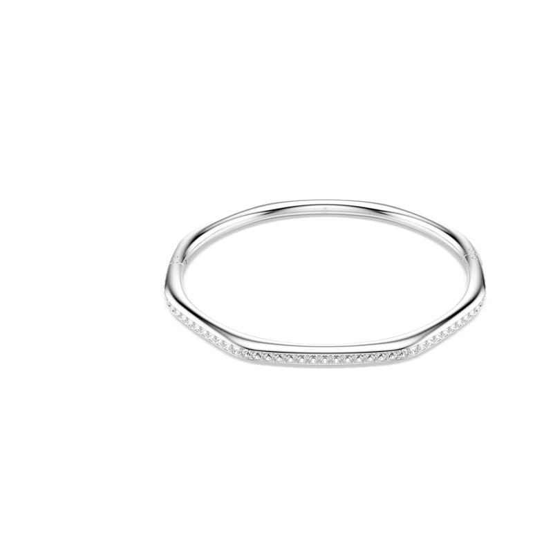 Swarovski Dextera Octagon Bangle Bracelet, Clear Round-Cut Crystals in a Rhodium-Finished Setting, Size S, Part of the Dextera Collection