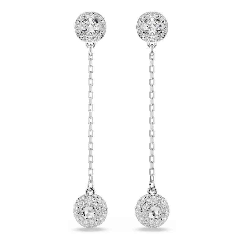 Swarovski Una Angelic Drop Earrings, Double-Sided Motifs with Clear Round-Cut Crystals in a Rhodium-Finished Setting, Part of the Swarovski Una Angelic Collection