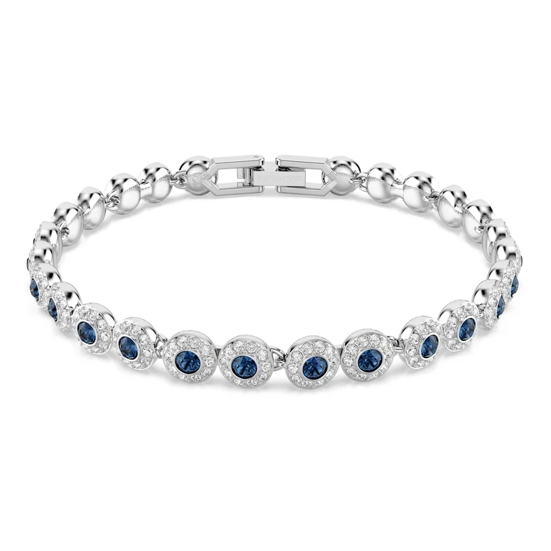 Swarovski Una Angelic Tennis Bracelet, Blue Round-Cut Crystals and Clear Pavé Crystals in a Rhodium-Finished Setting, Part of the Una Angelic Collection