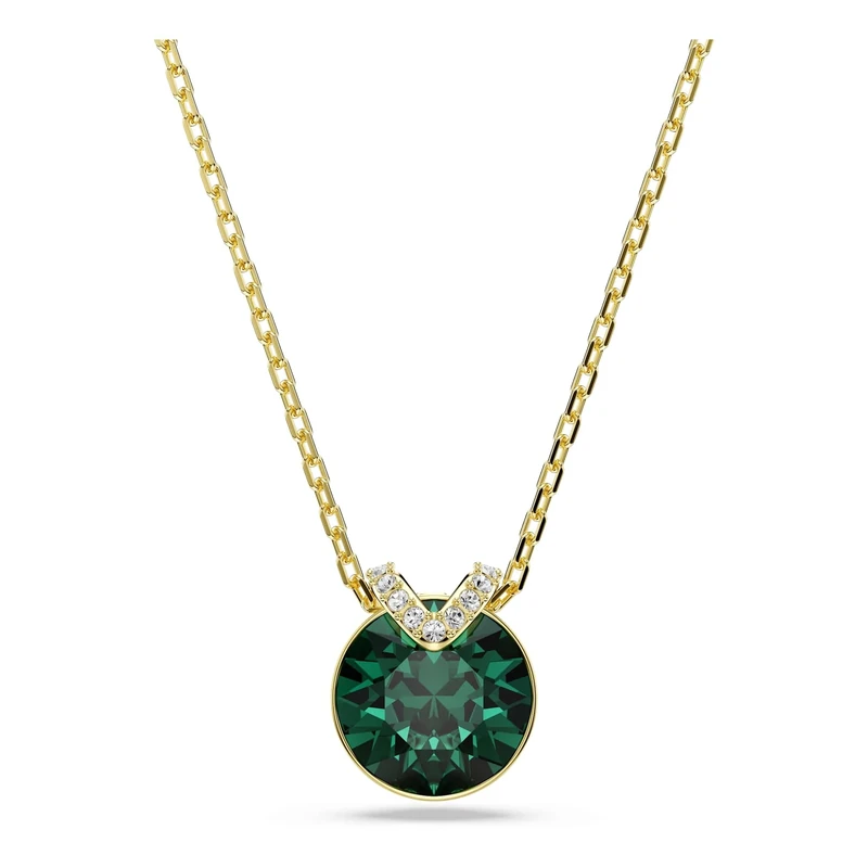 Swarovski Bella V Pendant Necklace, Green Round-Cut Crystal in a Gold-Tone Finished Setting, Part of the Bella Collection