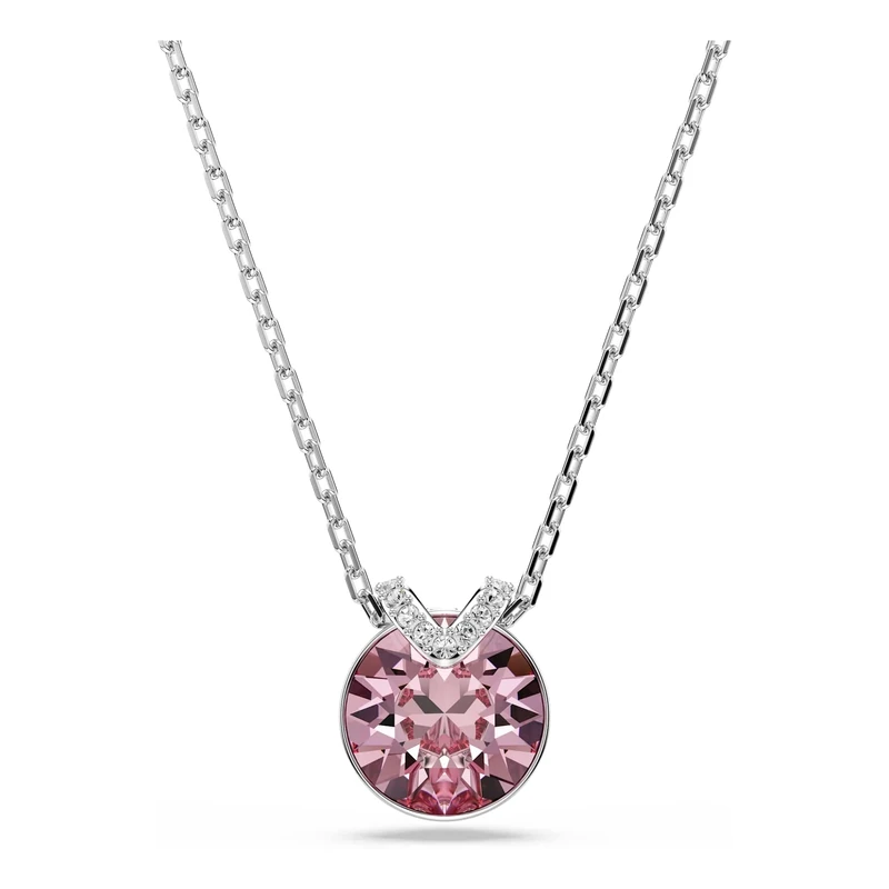 Swarovski Bella V Pendant Necklace, Pink Round-Cut Crystal in a Rhodium-Finished Setting, Part of the Bella Collection