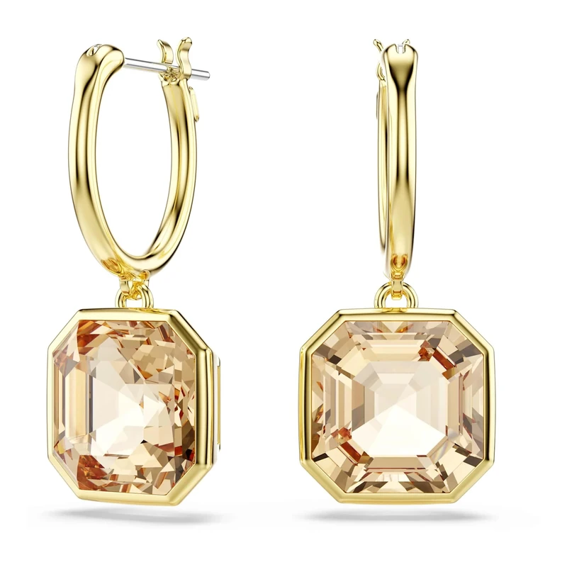 Swarovski Millenia Drop Earrings, Caramel Square-Cut Crystals in a Gold-Tone Finished Setting, Part of the Swarovski Millenia Collection