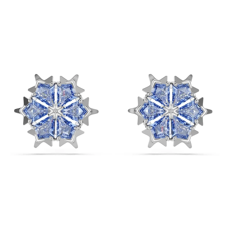 Swarovski Magic Stud Earrings, Snowflake Motif with Blue Kite-Cut Crystals in a Rhodium-Finished Setting, Part of the Swarovski Magic Collection