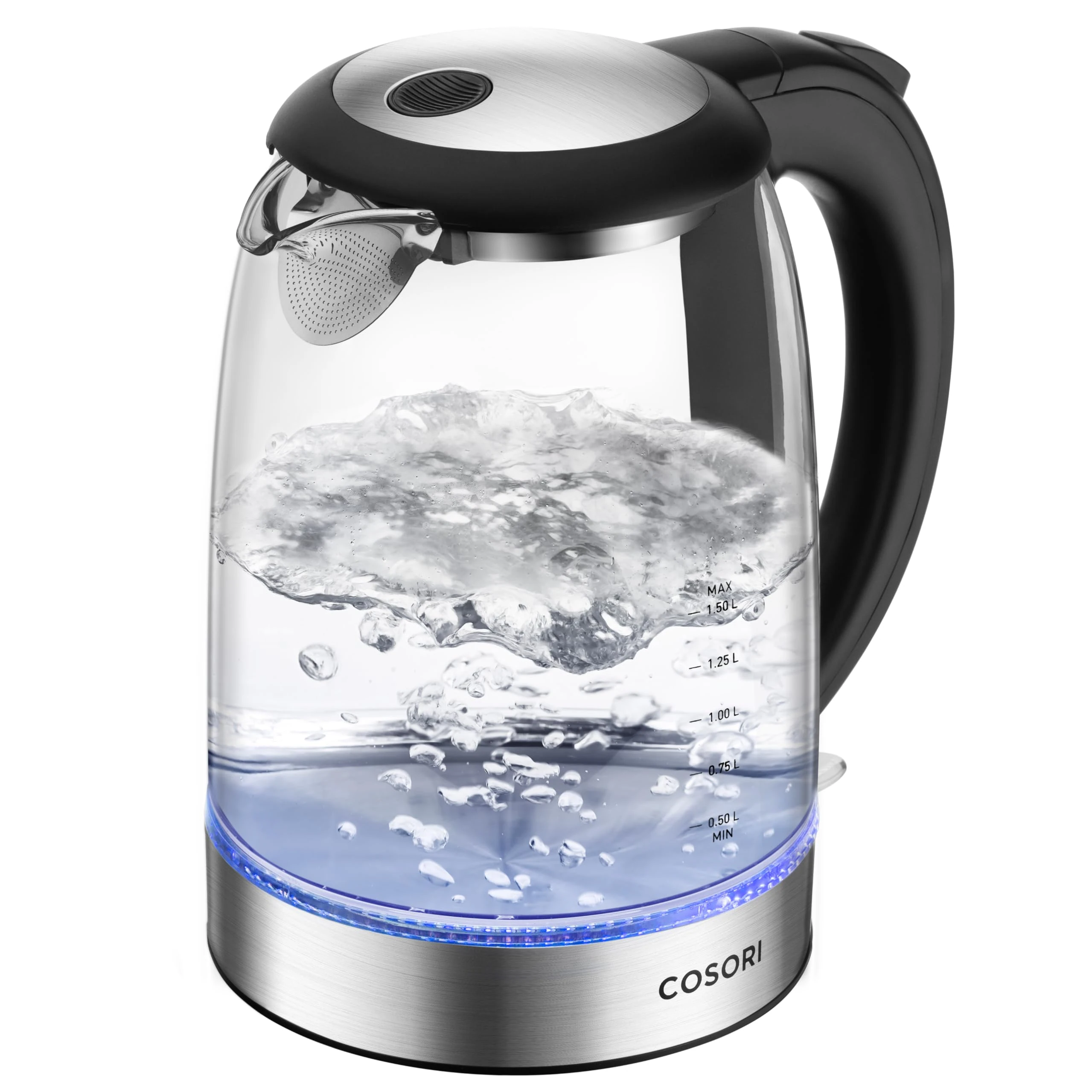 COSORI Kettle, 3000W Fast Boil, Food-Grade Stainless Steel Filter & Inner Lid, Glass Spout, Easy-Clean Dual Opening,Electric Tea Kettles With LED, Boil-Dry Protection, Auto Shut-Off