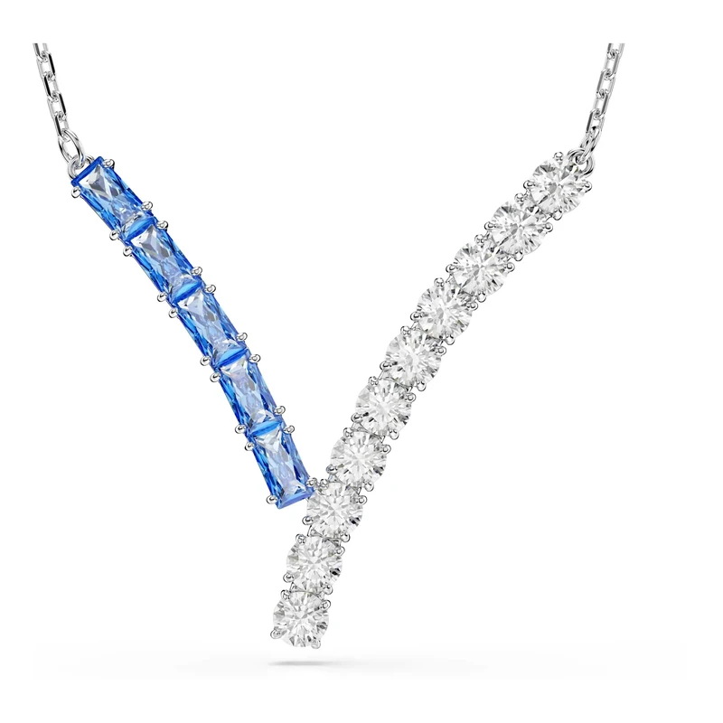 Swarovski Matrix V Pendant Necklace, Blue and Clear Mixed-Cut Crystals in a Rhodium-Finished Setting, Part of the Matrix Collection