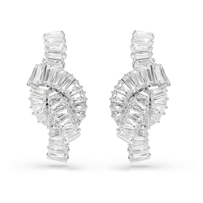 Swarovski Matrix Earrings, Twisted Knot Motif with Clear Baguette-Cut Crystals in a Rhodium-Finished Setting, Part of the Swarovski Matrix Collection