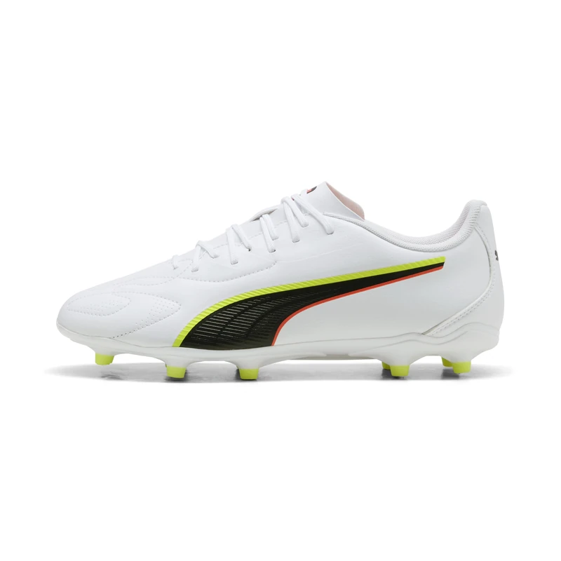 PUMA Unisex King 20 Play Firm Ground/Artifical Ground Football Boots, PUMA White-Glowing Red-Yellow Alert, 7.5 UK