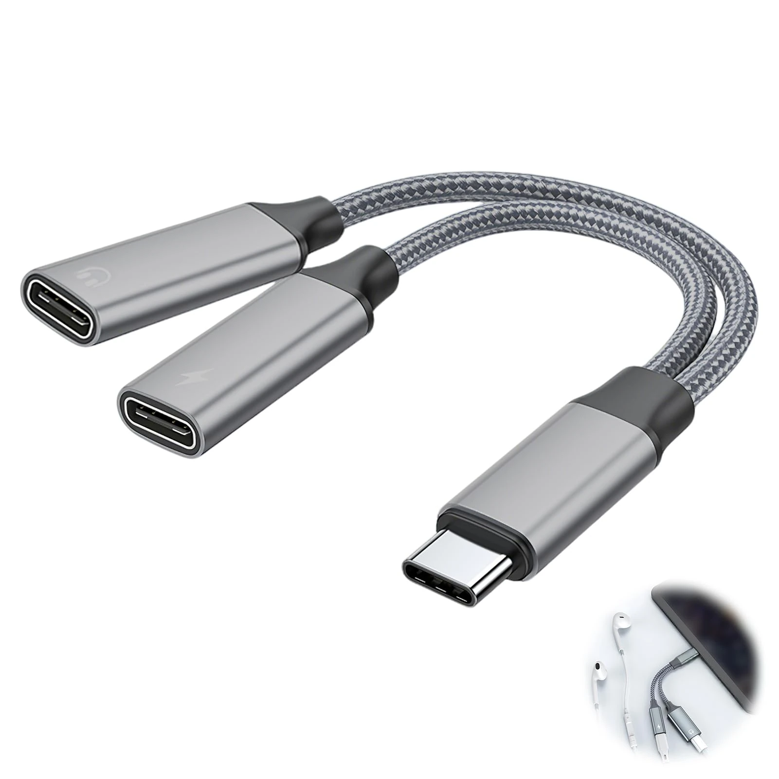 USB C Splitter 2 in 1 Type C Male to Dual USB C Female Adapter Data Power Extension Cable Compatible with Laptop Mac,Samsung Galaxy, iPad Pro, iPhone 15 Series, More Type C Devices