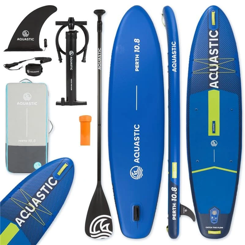 AQUASTIC Paddleboard Perth 10'8" - SUP Set with 42 x 23 x 92 cm Backpack, 3 Handles, Kayak Seat, 3 mm EVA Foam, 9 Inch Ballast, 300 cm Leash and Repair Kit