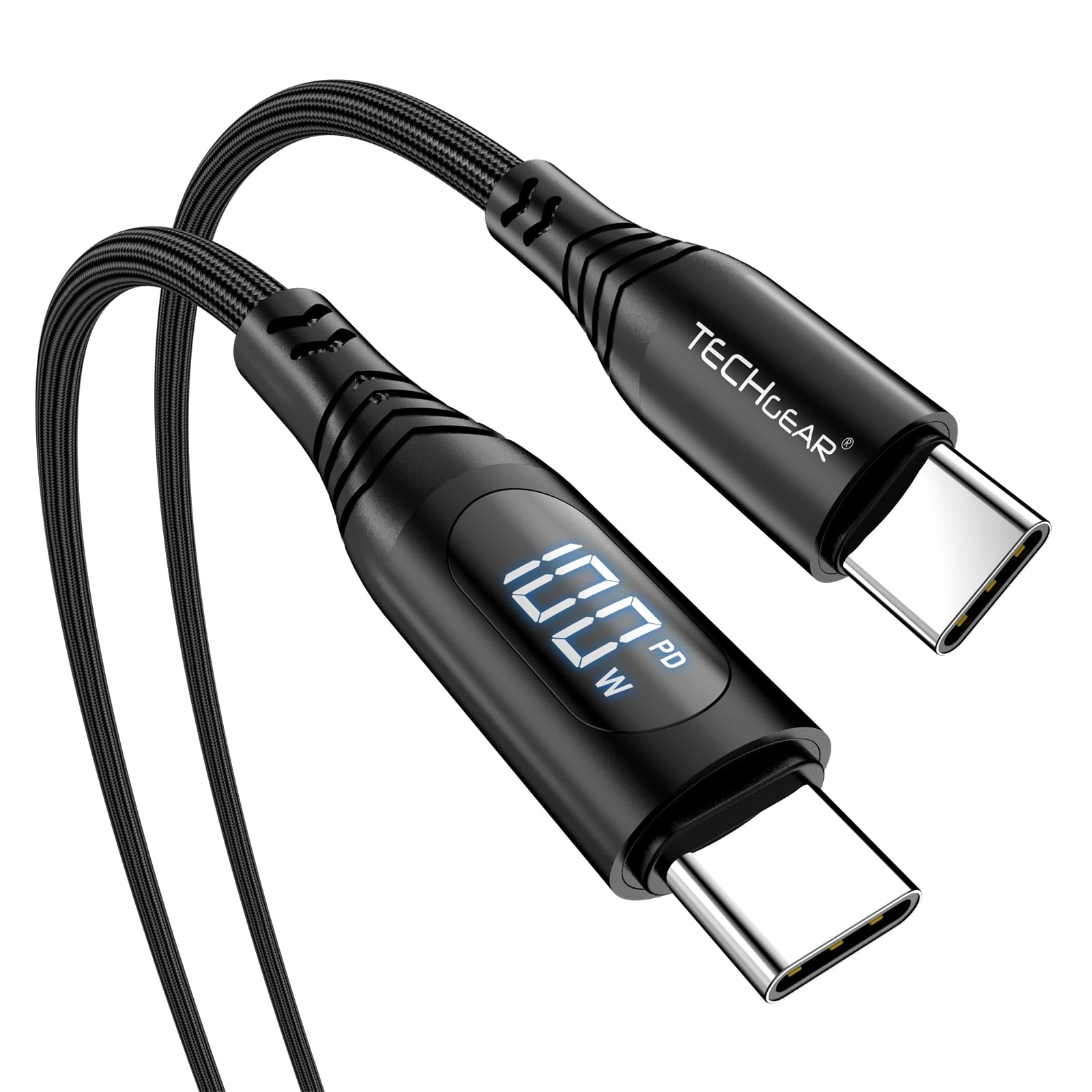 TECHGEAR 100W USB C to USB C Charger Cable Fast Charging 5A Type C Cable LED Display Compatible with MacBook Pro/Air, iPad Pro 2024/Air, iPhone 17 Pro Max, Galaxy S25 S24, Pixel 10, PS5 Switch (1m)