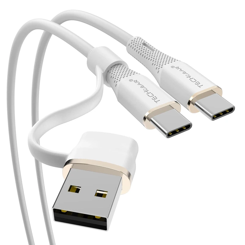 TECHGEAR 2in1 100W USB A/C to USB C Soft Silicone Charger Cable Fast Charging 5A Tangle Free Cable Compatible with MacBook Pro/Air, iPad Air/Pro 2024, iPhone 17 16, Galaxy S25 S24, PS5, Switch (1M)