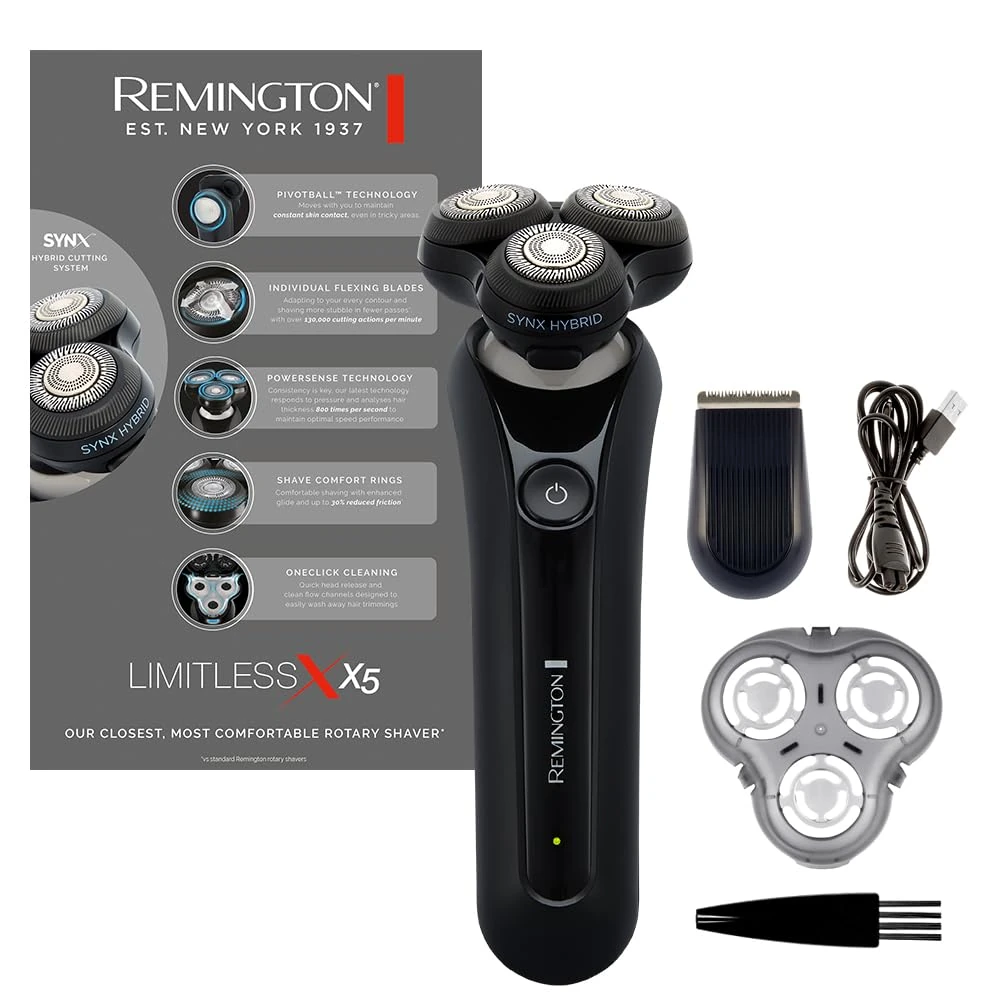 Remington Men's Electric Shaver [SynX Hybrid Cutting System: Rotary & foil, Wet & Dry use, 360°PivotBall] X5 (incl. Detail Trimmer) Rotary Shaver XR1755