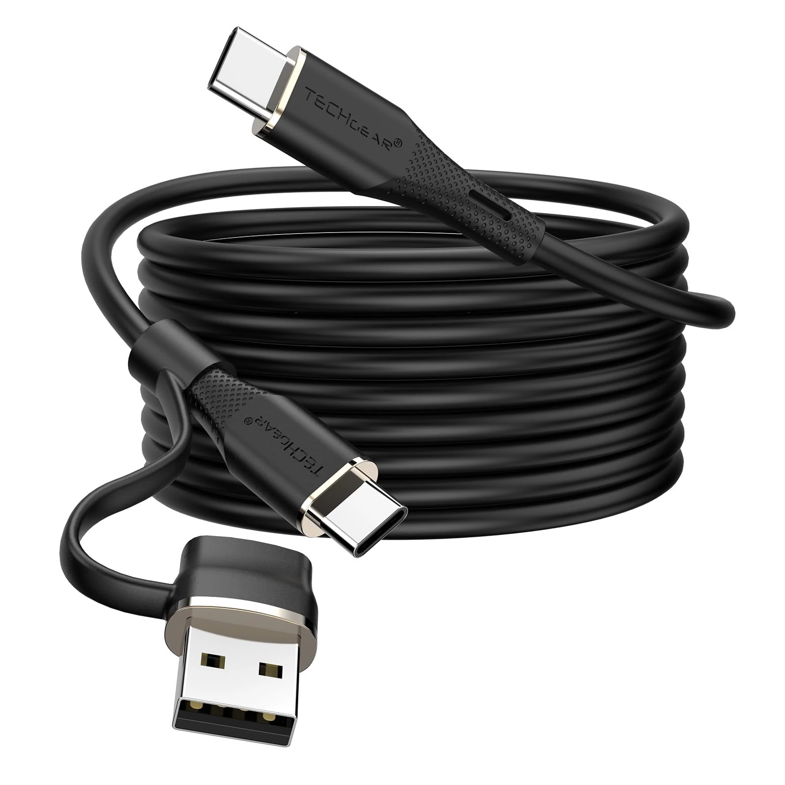 TECHGEAR 2in1 100W USB A/C to USB C SOFT SILICONE Charger Cable Fast Charging 5A Tangle Free, Compatible with MacBook Pro/Air, iPad A16 Air/Pro 2024, iPhone 17 16, Galaxy S25 S24, PS5, Switch (3M)