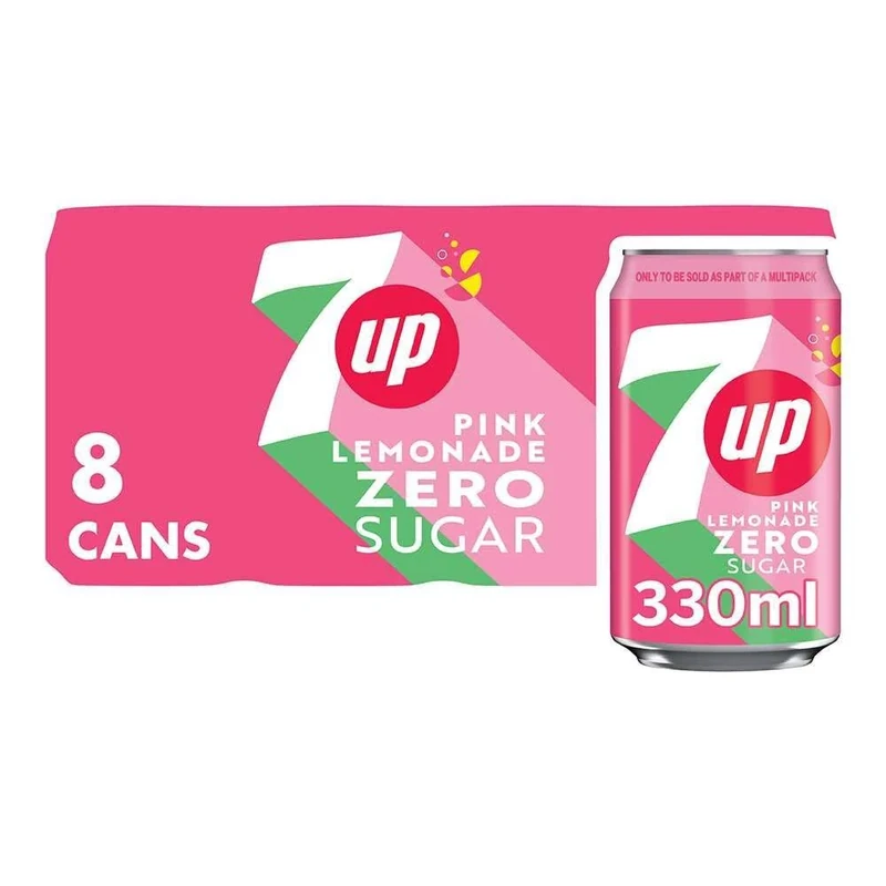 7UP Zero Pink Lemonade, 330ml can (Pack of 8)