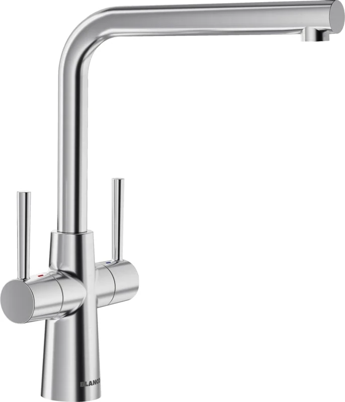 BLANCO LAX | Kitchen Mixer tap in PVD Steel | Low Pressure | L-Shaped spout | Ø35 mm tap Hole | 700 mm connectors | Stainless Steel PVD Finish | Sleek Modern Styling | Long-Lasting Cartridge