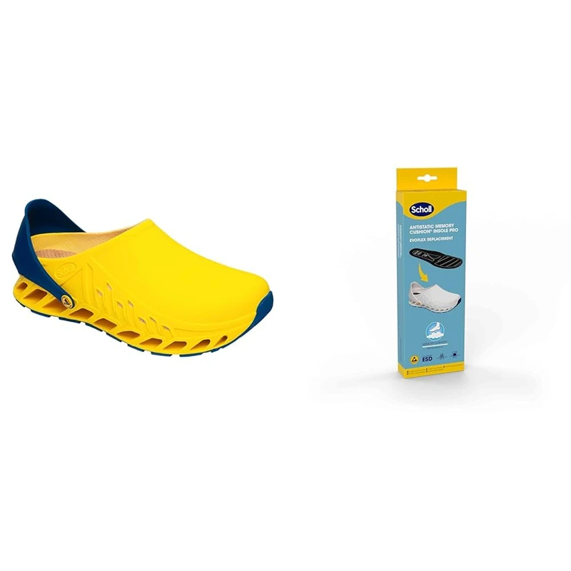 Scholl Evoflex Yellow + Scholl PRO Antistatic Insoles with Memory Cushion for Evoflex – Yellow/Black