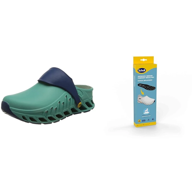Scholl Evoflex Green + Scholl PRO Antistatic Insoles with Memory Cushion for Evoflex – Green/Black