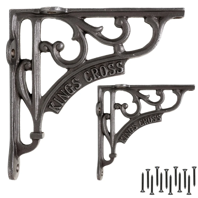 EDUWURXS Cast Iron Industrial Shelf Brackets 6x6” | Heavy Duty Rustic Wall Brackets (2 Pack) | Stylish Shelf Supports for Kitchen, Living Room & More | Kings Cross