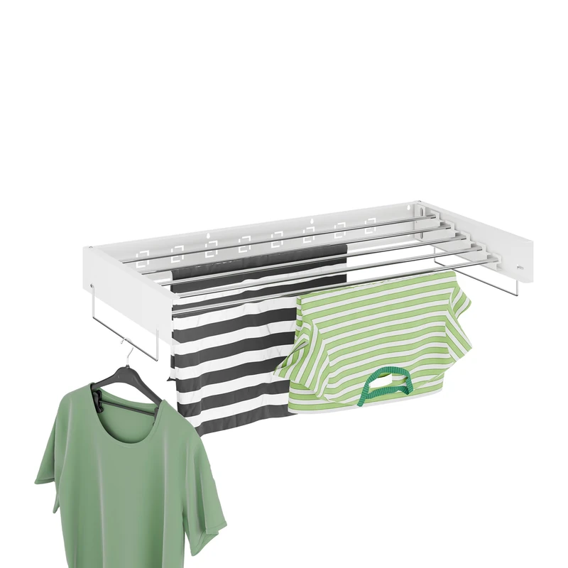 Relaxdays Wall-Mounted Clothes Airer, Folding, 15 x 100 x 50.5 cm, Space-Saving, Laundry Drying Rack, Extendable, White, Steel, Stainless steel