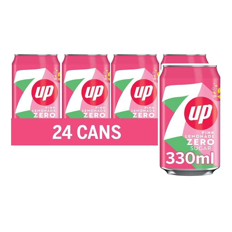 7UP Zero Pink Lemonade, 330ml can (Pack of 24)