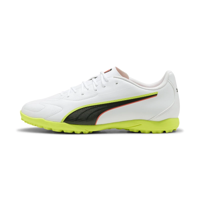 PUMA Unisex King 20 Play Turf Football Boots, PUMA White-Glowing Red-Yellow Alert, 4 UK