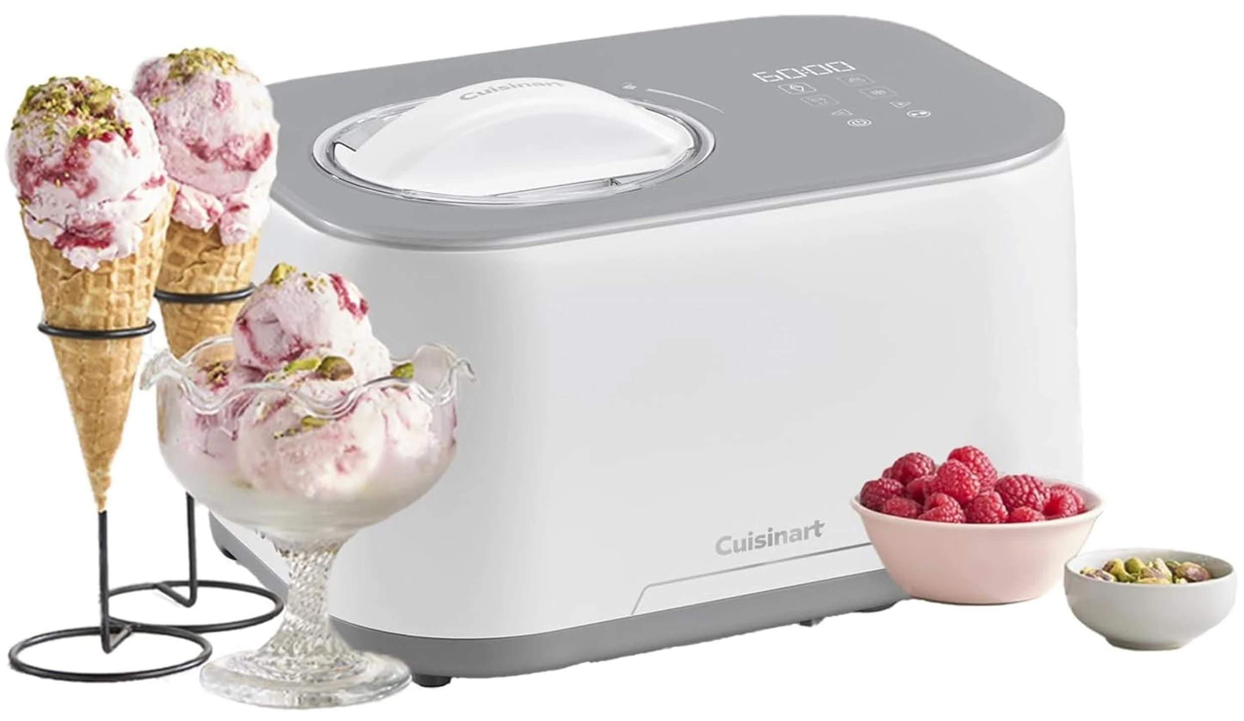 Cuisinart FreezeEase Ice Cream and Gelato Maker- Self freezing ice cream maker | 3 presets | Ice Cream, Sorbet, Frozen Yoghurt | No pre freezing needed | Ready in 40 mins | Keep cool function | White