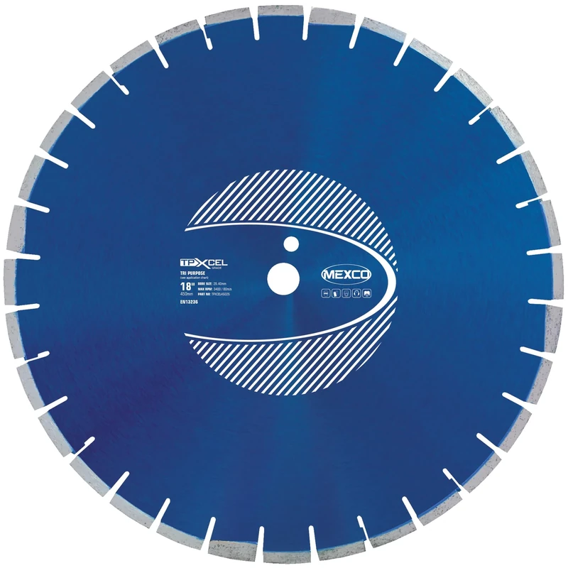 Mexco Tri-Purpose Diamond Blade 450mm XCEL Grade – Superior, High-Performance Multi-Material Cutting Disc for Concrete, Asphalt, Slate, Brick - 300mm, 10mm Segment Height