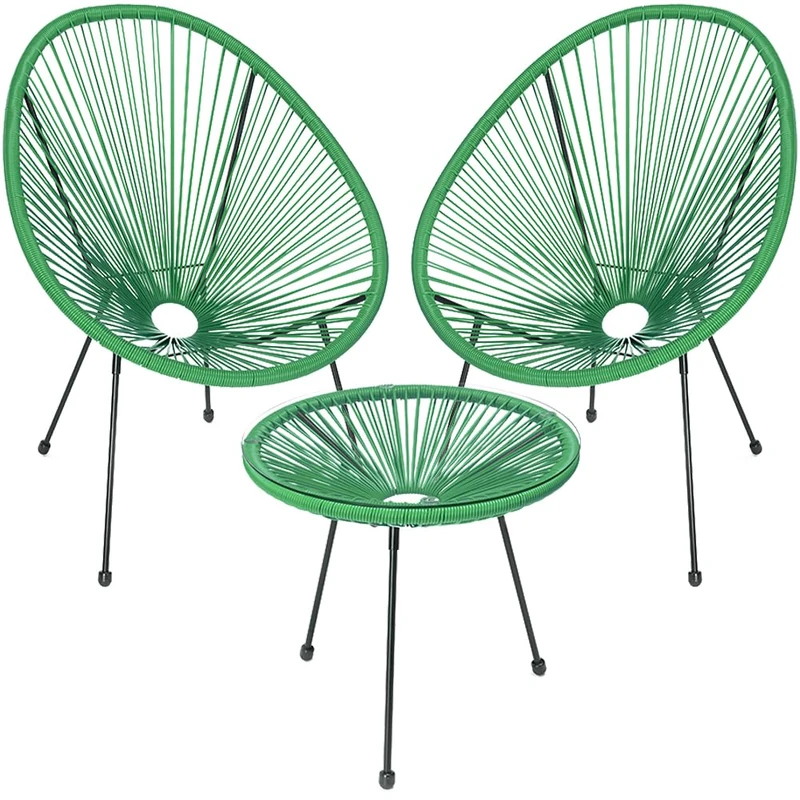 Shally Dogan Freddy Conversation Set Garden Furniture in Polyrattan Two Seater with Table, 2 Egg Armchairs, 1 Outdoor Table, Living Room Patio, Balcony, Restaurant, Bistro, Bar (Mint-Green)