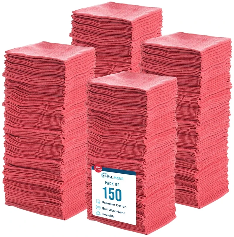 Simpli-Magic Red Cotton Shop Towels - 150 Pack (14 x 12 in)