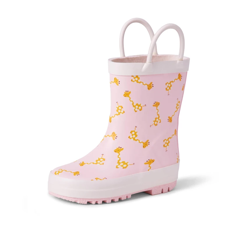 Amazon Essentials x Sofia Grainge Unisex Kids' Waterproof Rubber Wellington Boots, Light Pink Giraffes, 5 UK Child