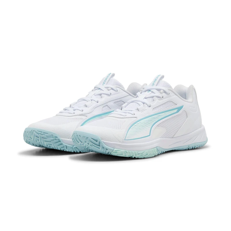 PUMA Women's Accelerate PRO 4 W+ Game ON Indoor Court Shoe, White-Baltic SEA Blue-Fresh Water, 3.5 UK
