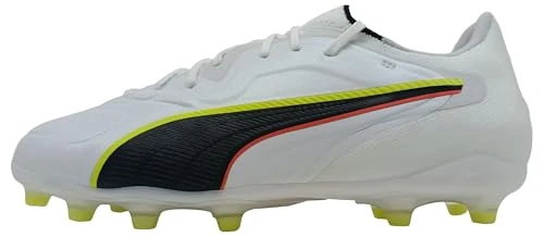 PUMA Unisex King 20 PRO Firm Ground/Artifical Ground Football Boots, PUMA White-Glowing Red-Yellow Alert, 11.5 UK