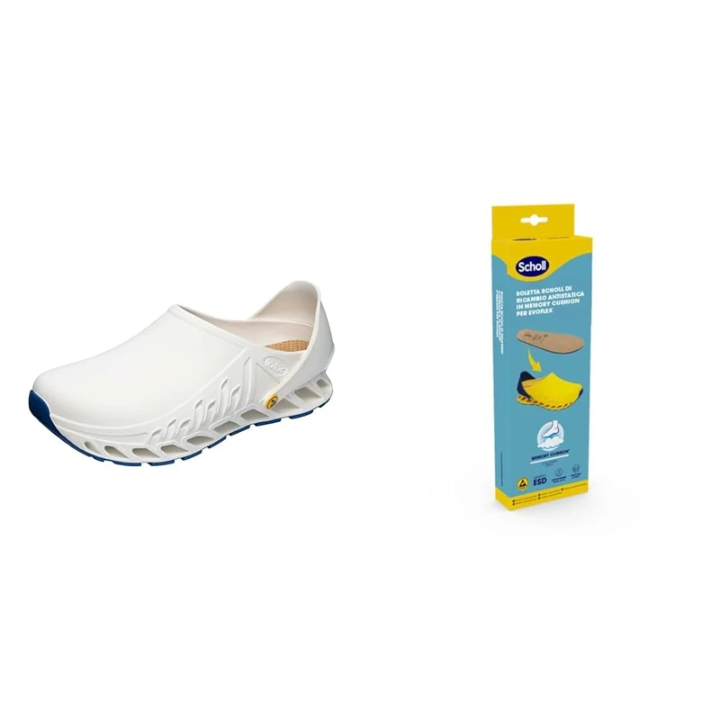 Scholl Evoflex White + Scholl PRO Antistatic Insoles with Memory Cushion for Evoflex – White/Black