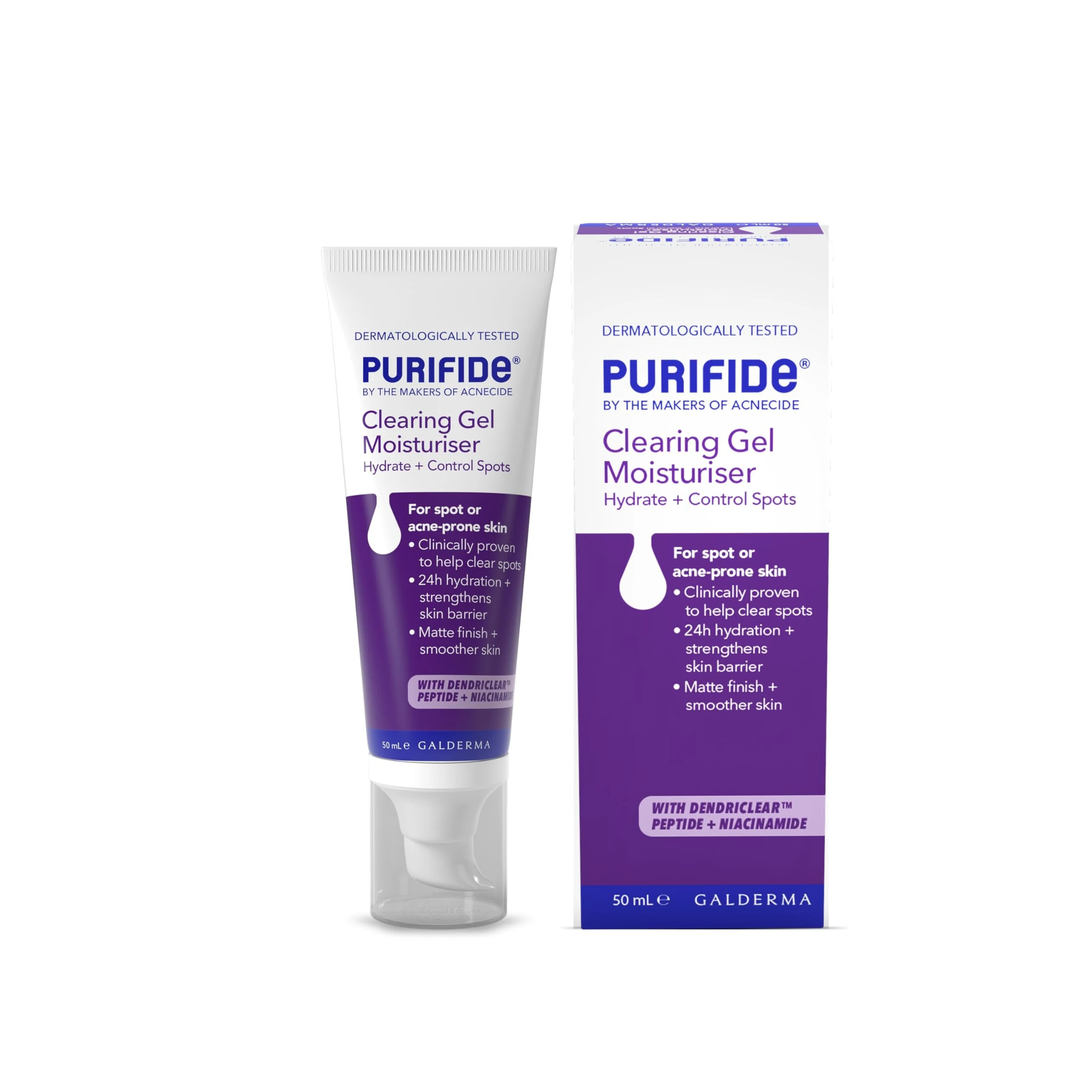 Purifide by Acnecide Spot Clearing Gel Face Moisturiser, Spot Treatment with Peptides & Niacinamide, 50ml