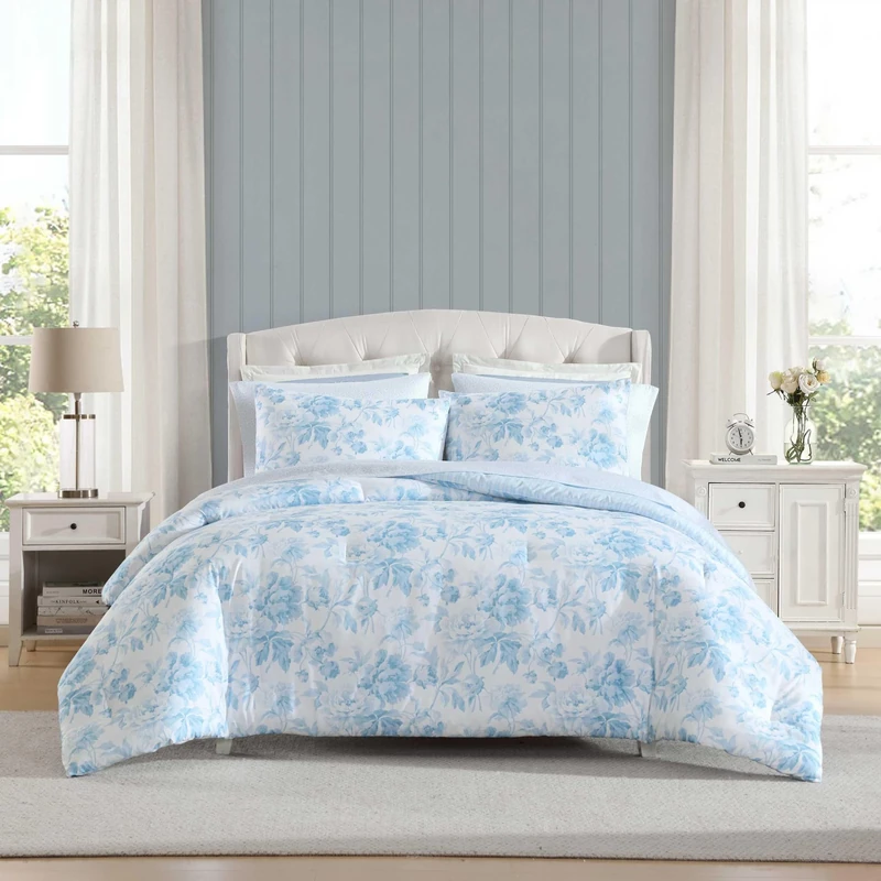 Laura Ashley Set Includes Matching Bed Sheets, Sham & Pillowcase, Medium Weight, Oeko-TEX Certified, Anja Blue, Twin