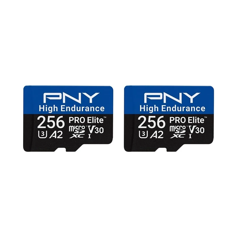 PNY 2x256GB PRO Elite™ High Endurance C10 U3 V30 A2 microSDXC Flash Memory Card – Up to 100/90MB/s Read/Write, 4K UHD, Full HD, UHS-I, Surveillance, Home Security, Continuous Recording, Dash Cam