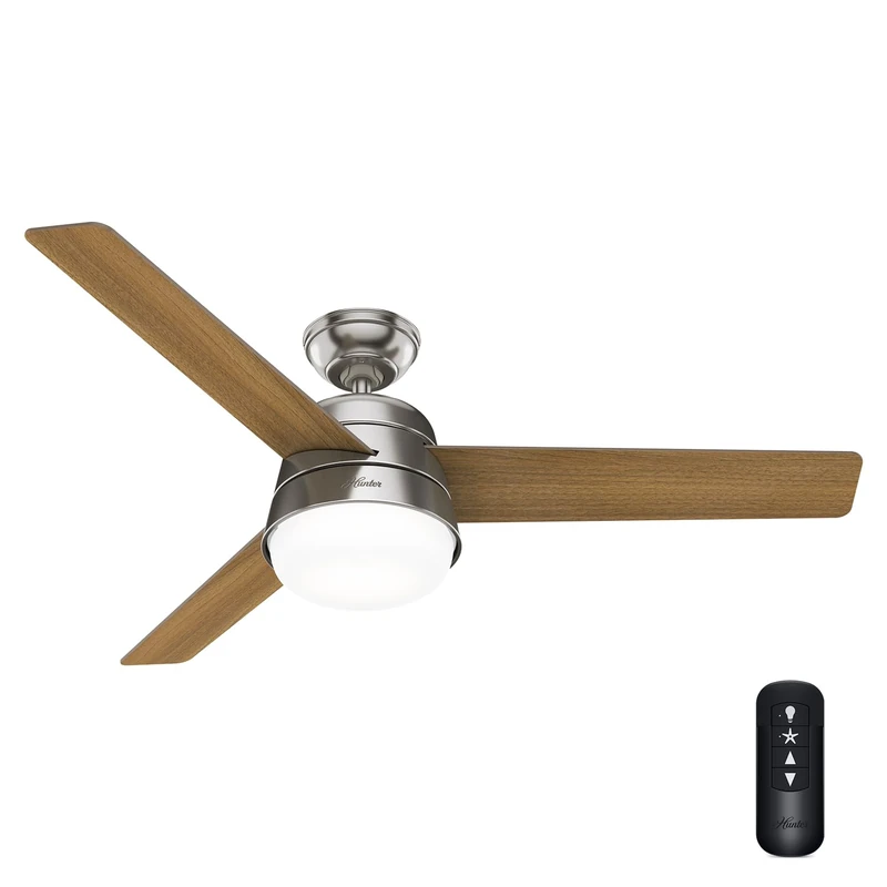 Hunter Finley Brushed Nickel Indoor Ceiling Fan 132 cm / 52 Inch with Light Kit and Handheld Remote, Summer/Winter Operation, Model 52695