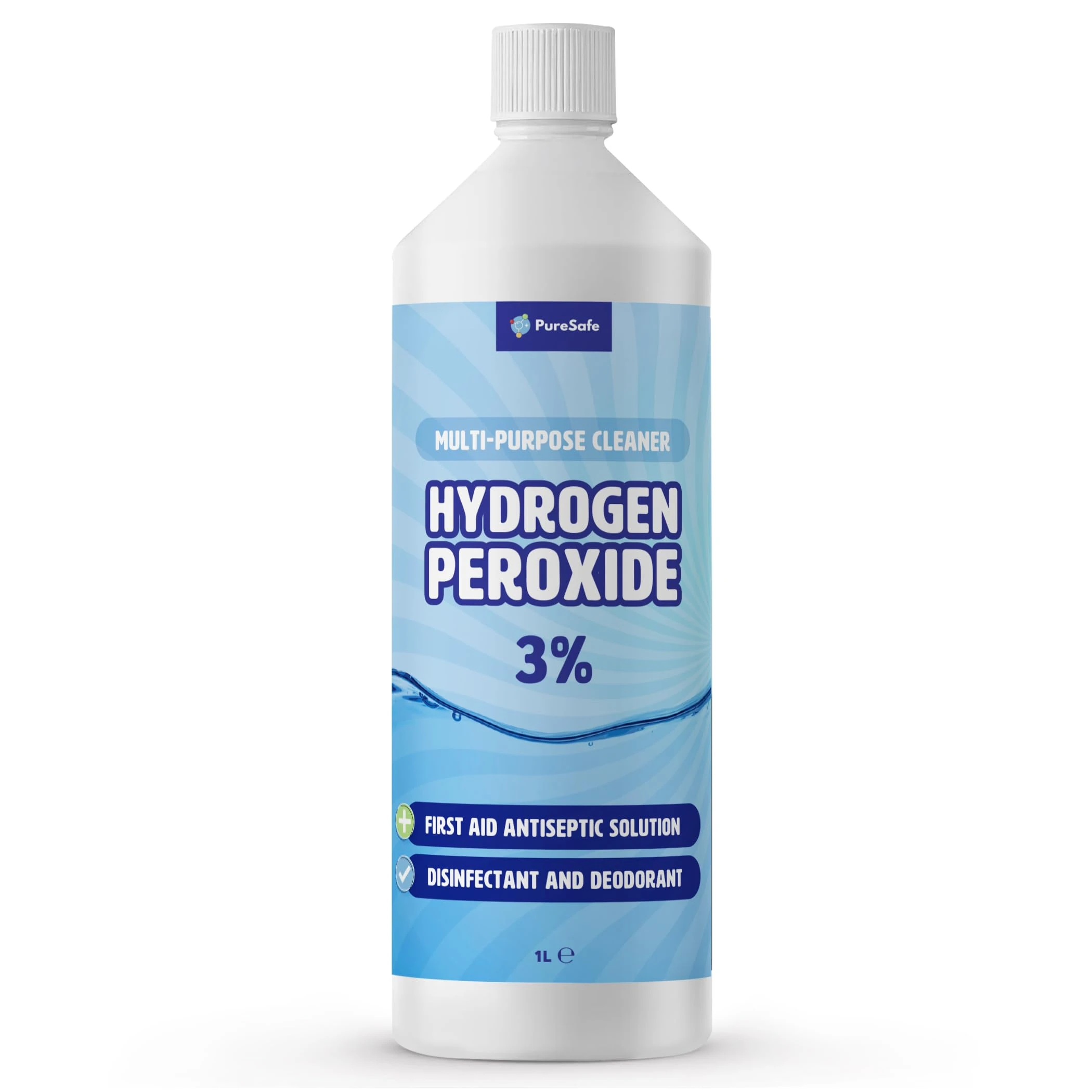 Pure Safe Hydrogen Peroxide 3% Solution 1 ltr – Multi-Purpose Household Cleaner, Surface Disinfectant, Mould and Mildew Remover, Stain Fighter, Grout Whitener, Kitchen and Bathroom Sanitiser