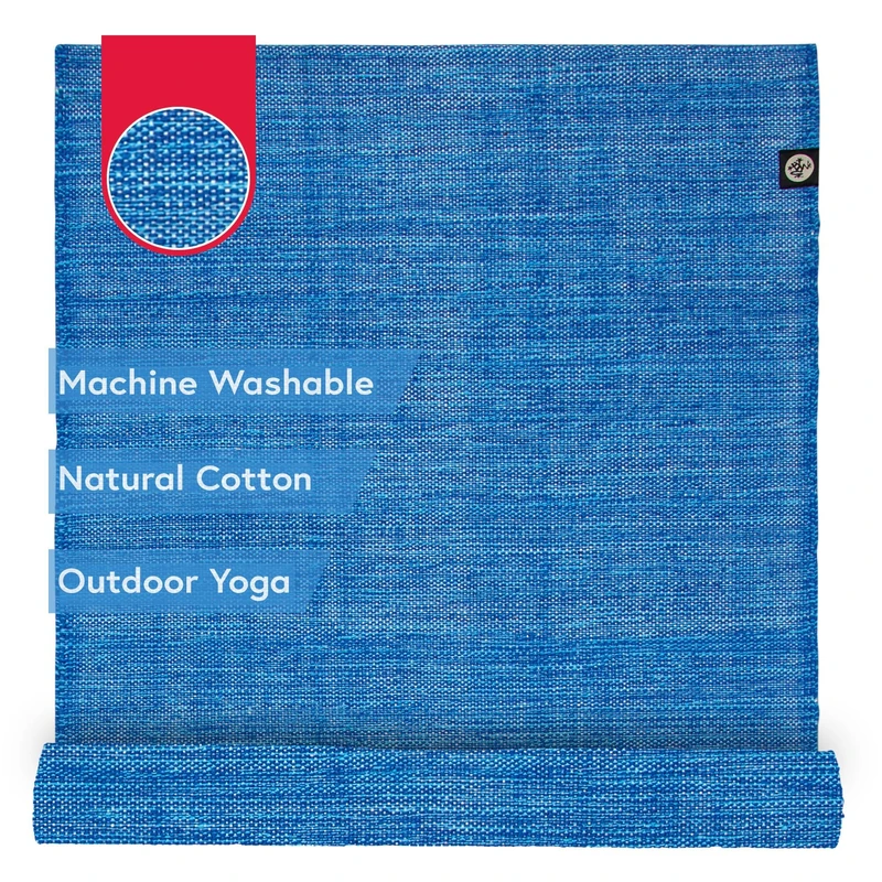 Manduka Shala Yoga Rug- Hand Woven Yoga Rug, Great for Travel and Outdoor Meditation Made with Recycled Cotton 71 x 26 inches | Flaneur Blue