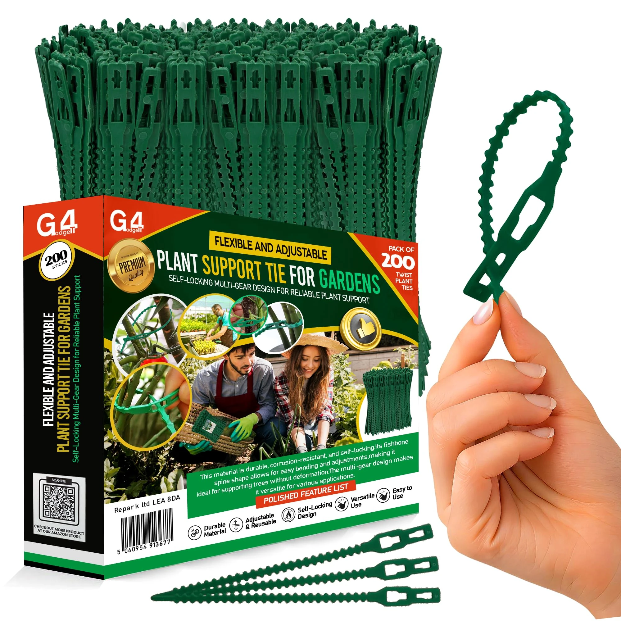 G4GADGET 200x 17cm Twist Plant Ties – Strong & Flexible Garden Wire for Plants, Vines, Stems & Trees – Reusable Support Ties for Indoor & Outdoor Gardening – Green Plant Fastener Clips