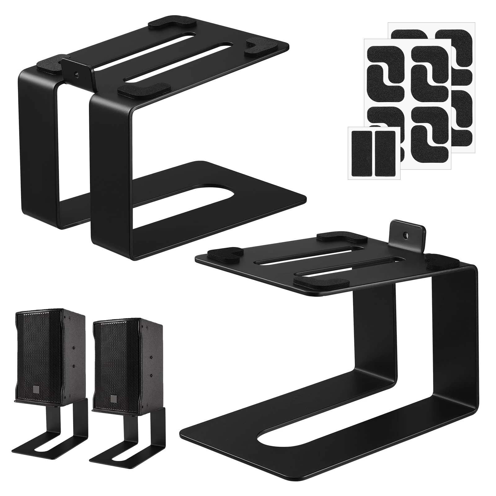 Faankiton 2PCS Desktop Speaker Stands, Thickened Desk Audio Stands Support up to 20kg Each, Carbon Steel Speaker Stand, Heavy Duty Metal Speaker Riser with Anti-Vibration Pads 5°Tilt for Optimal Sound