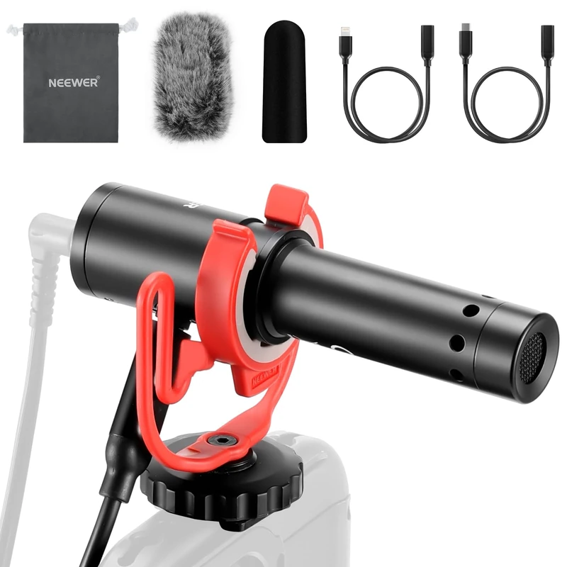 NEEWER USB C Microphone, Noise Reduction Mic, Plug & Play, Mini Shotgun Microphone with Shockproof Holder, Compatible with iPhone Android Phone PC DJI Osmo Pocket 3 Insta360 Action Cameras, KM17