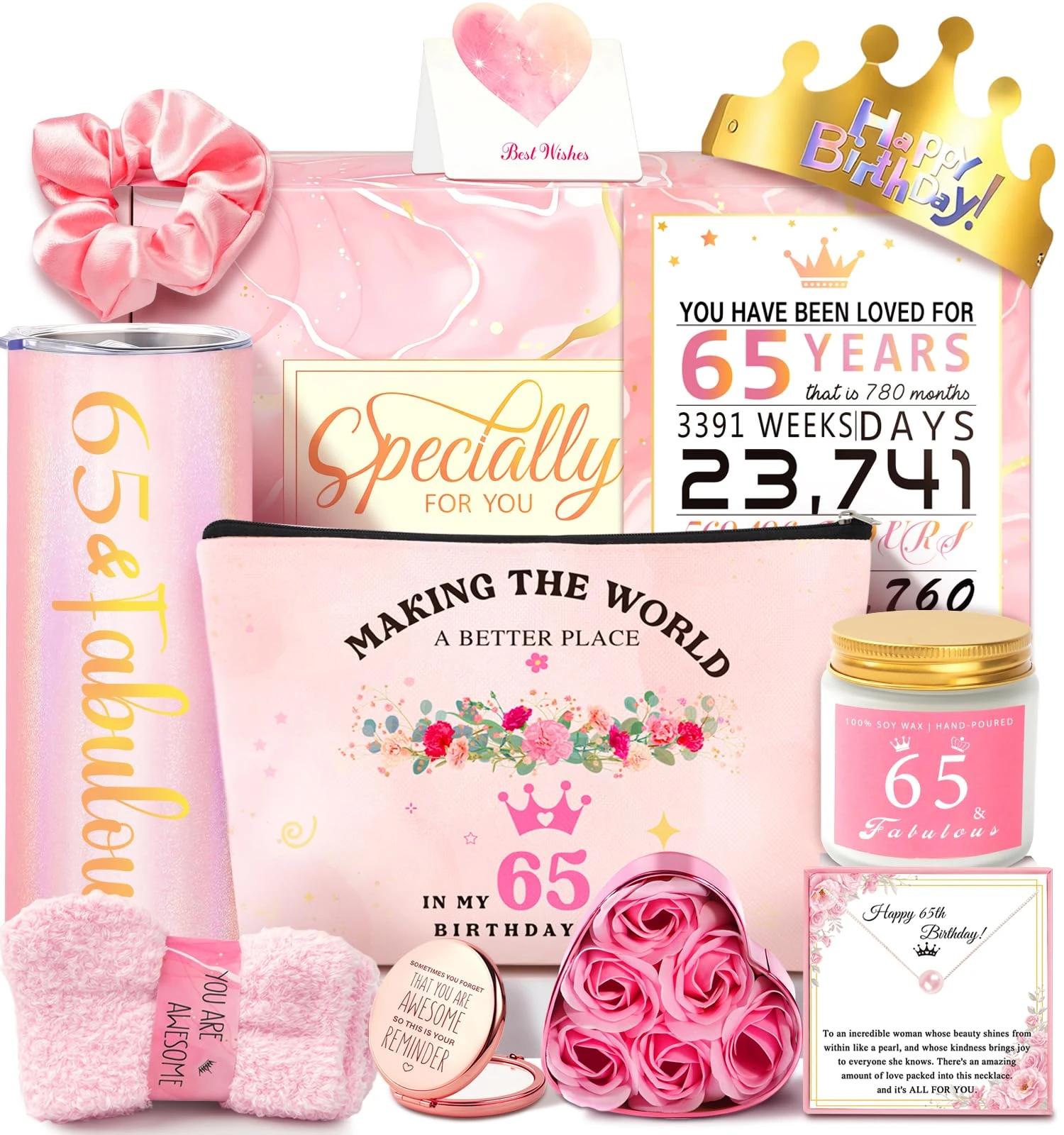 65th Birthday Gifts For Women, Happy 65th Birthday Gifts For Her Mom Sister Wife Best Friend Turning 65, Unique Gift For 65 Year Old Woman Birthday, Funny Birthday Decorations Gift Ideas